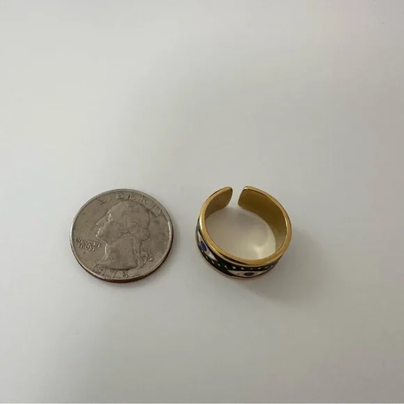 18K Gold Plated Evil Eye Geometric Open Ring - Picture 4 of 4